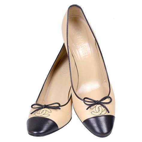 chanel beige canvas shoes|Chanel pumps beige and black.